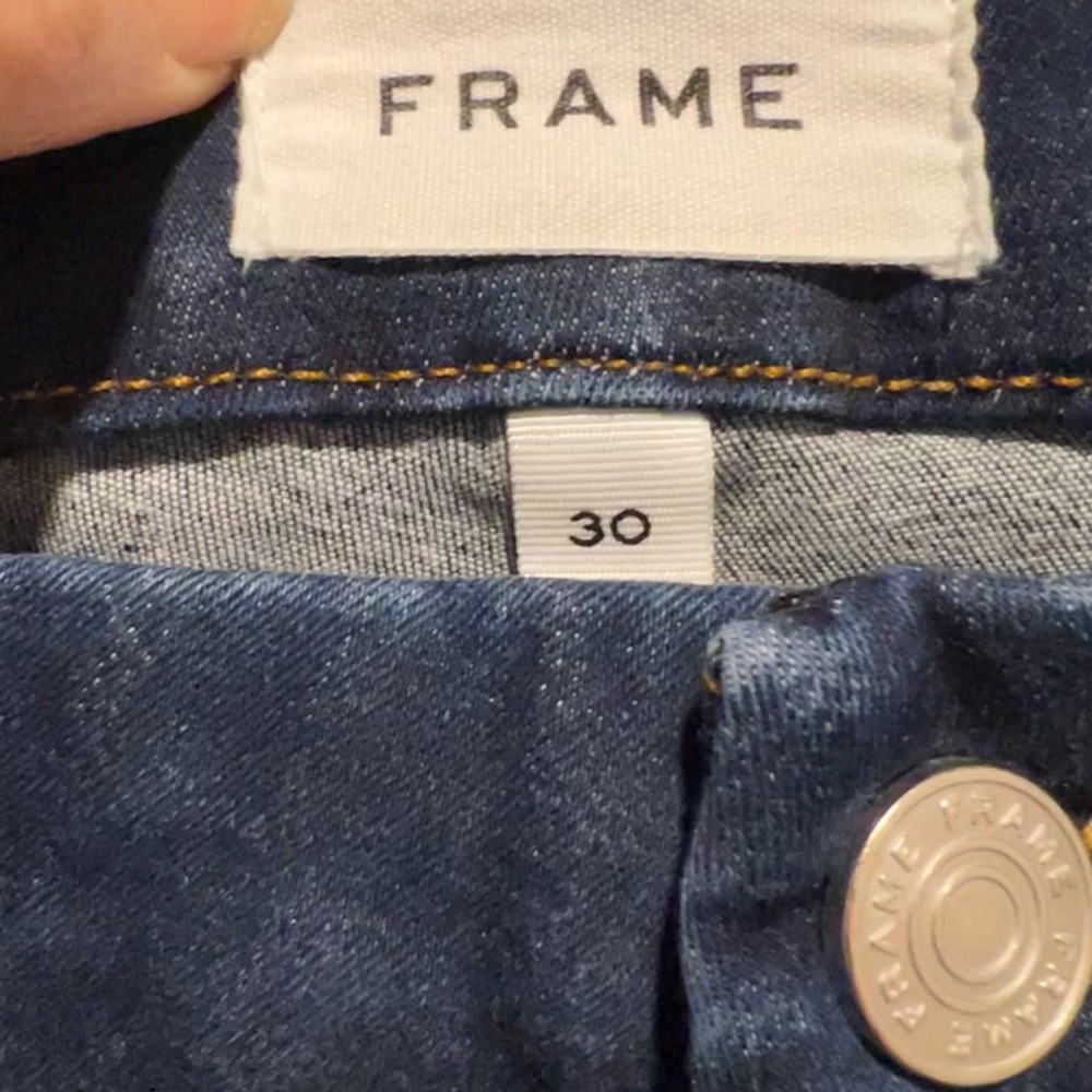 Frame Le Mini Boot Dark Wash High Rise Stretch Raw Hem Jeans Size 30 - Picture 10 of 10